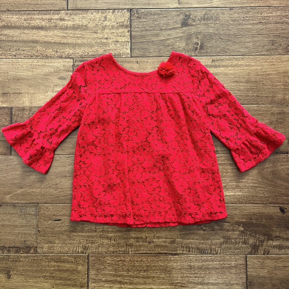 Crown & Ivy Girls lace red blouse size 6